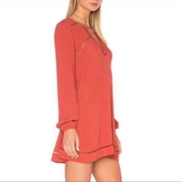 Lovers + Friends Keyhole Long Sleeve Rust Red Burnt Orange Mini Dress Medium - Picture 11 of 13